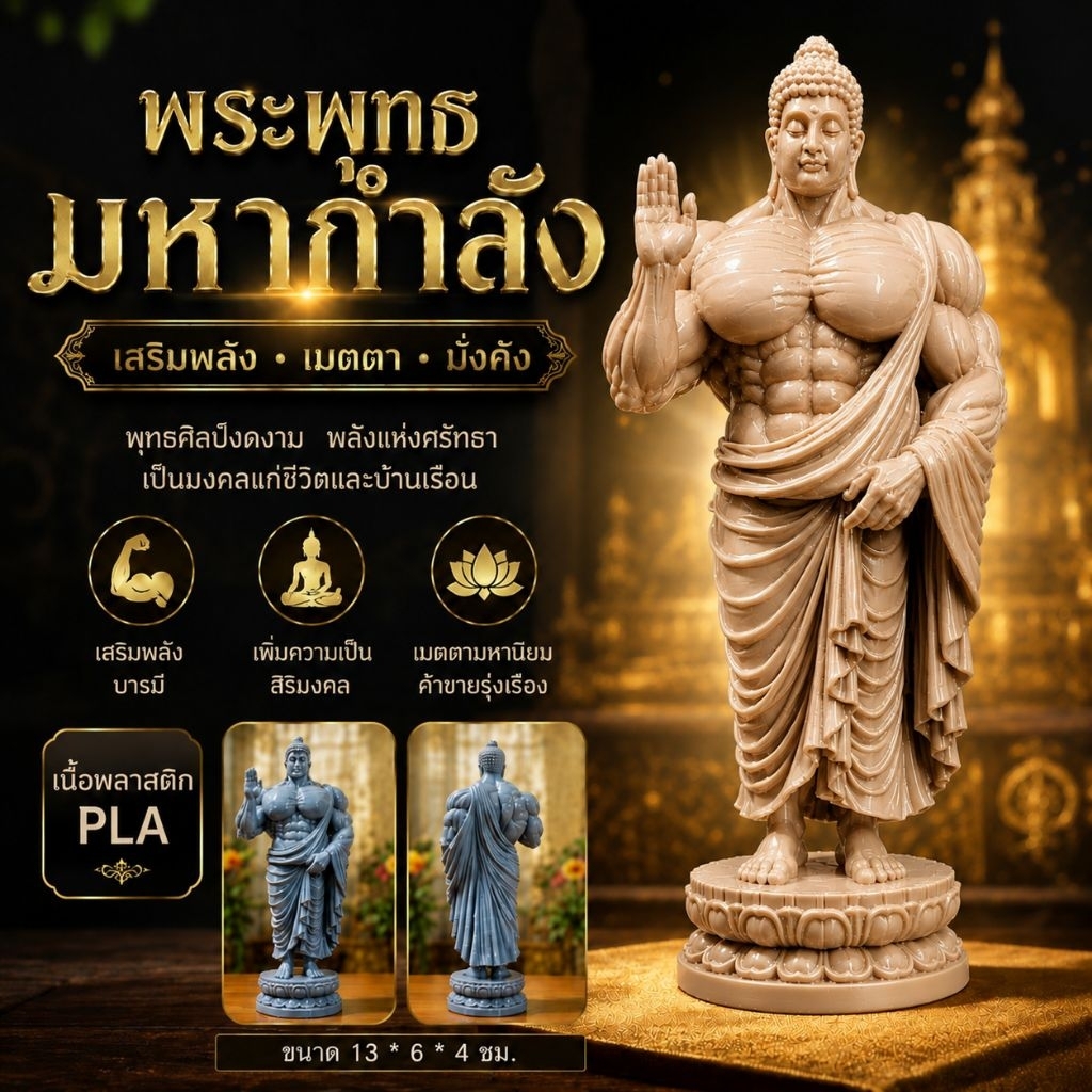 รูปสินค้า พระพุทธมหากำลัง 3D ประดับโต๊ะ มงคลตั้งห้องพระ