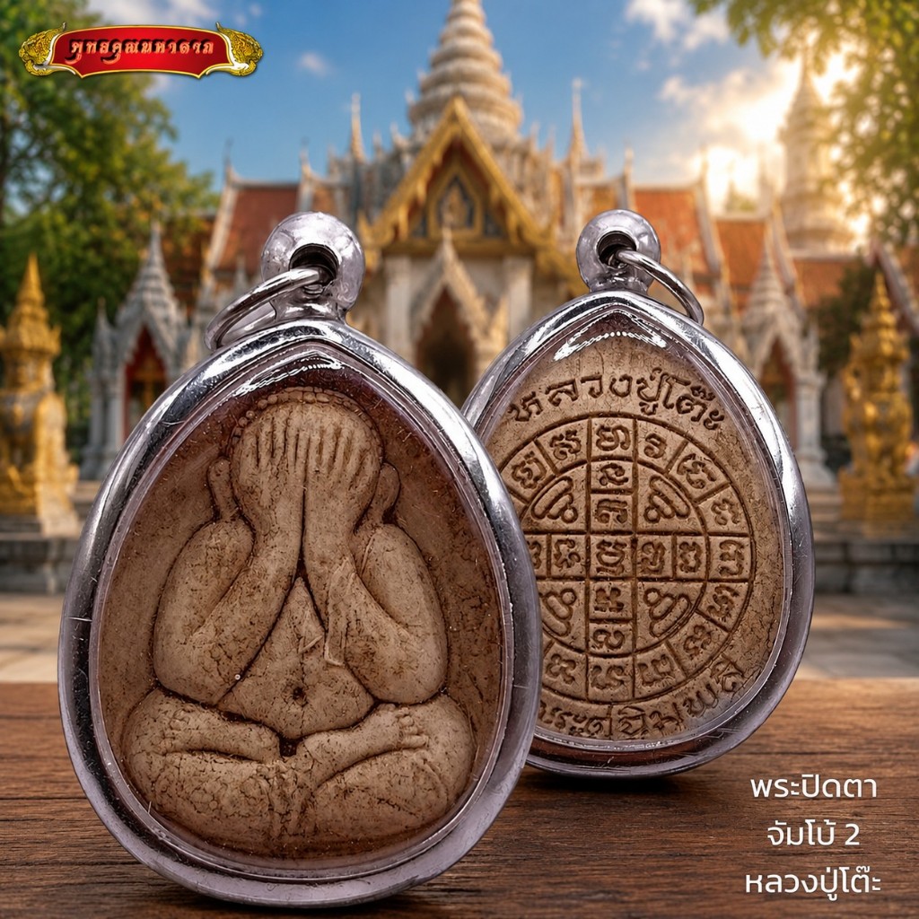 พระปิดตาหลวงปู่โต๊ะ จัมโบ้ เนื้อเกสร วัดประดู่ฉิมพลี กรอบสแตนเลส