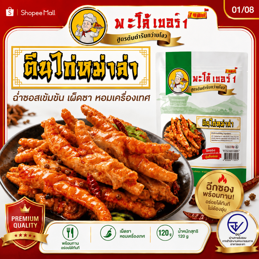 รูปสินค้า ตีนไก่หม่าล่าพะโล้ เผ็ดแซ่บ พร้อมทาน