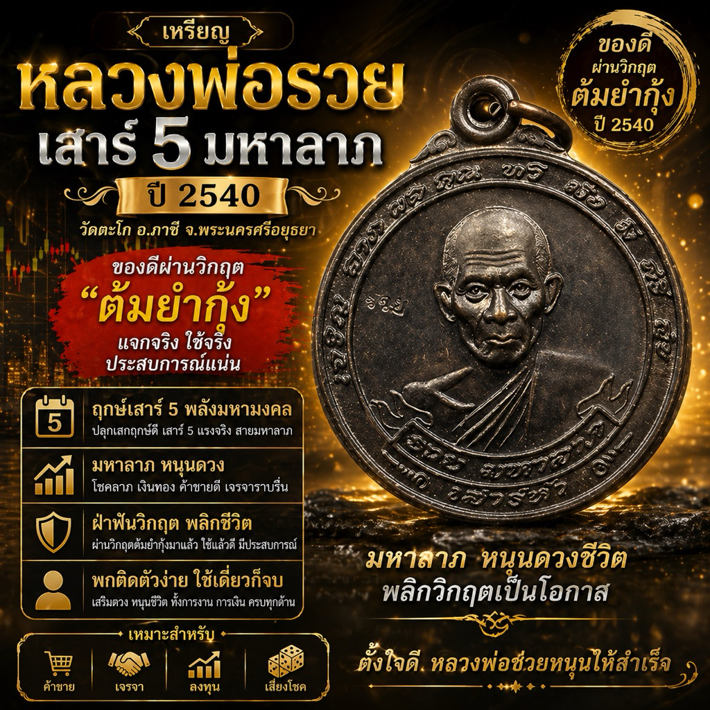 รูปสินค้า พระเครื่องหลวงพ่อรวย รุ่นมหาลาภ เสาร์ 5 ปี 2540 แท้ทันหลวงพ่อ