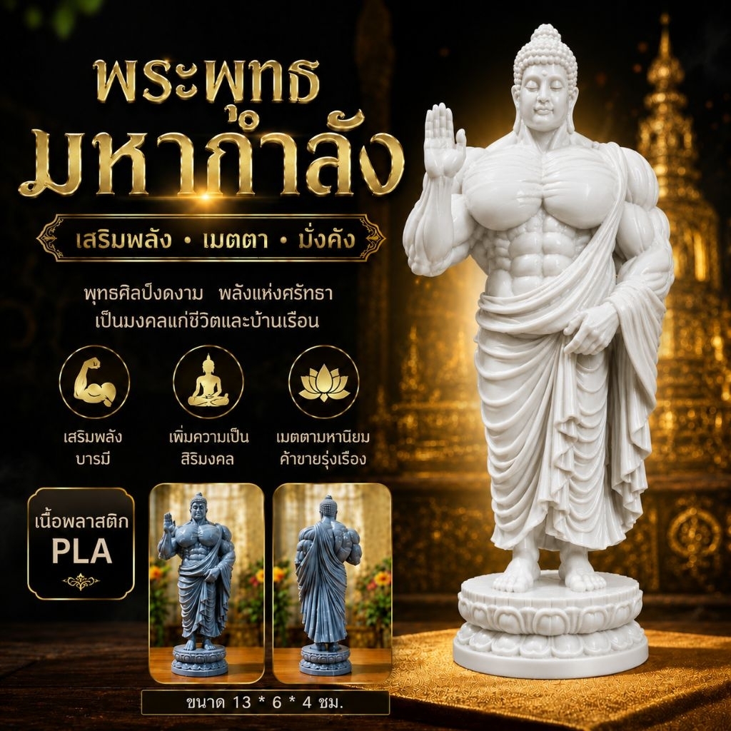 รูปสินค้า พระพุทธมหากำลัง 3D ประดับโต๊ะ มงคลตั้งห้องพระ