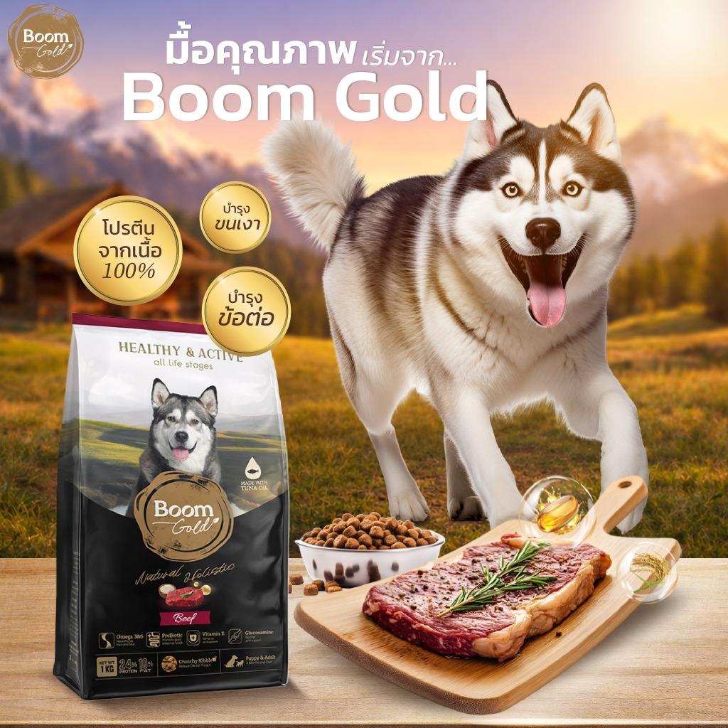 Boom Gold อาหารสุนัข รสเนื้อวัว 10 KG เกรดพรีเมียม โปรตีนจากเนื้อสัตว์แท้ ช่วยบำรุงผิวหนังและขน ลดอาการแพ้ - ภาพที่ 3