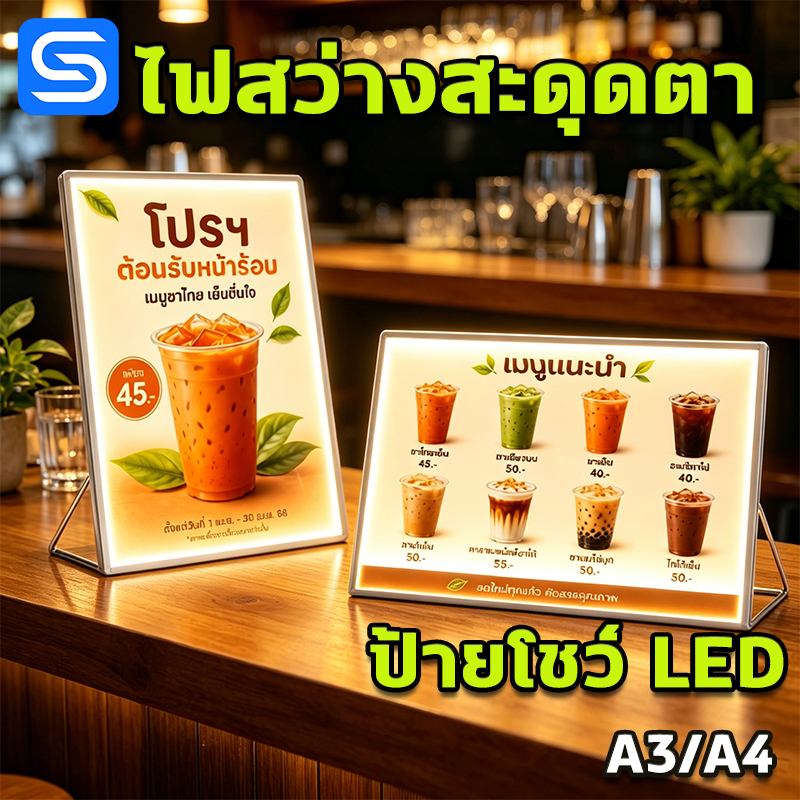 กรอบไฟ LED ปรับมุมได้ สำหรับเมนูอาหาร ร้านอาหาร คาเฟ่