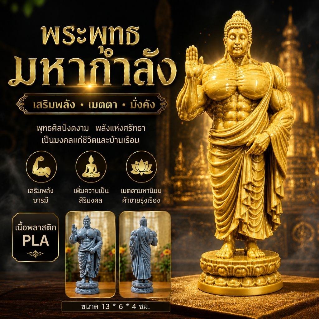 รูปสินค้า พระพุทธมหากำลัง 3D ประดับโต๊ะ มงคลตั้งห้องพระ