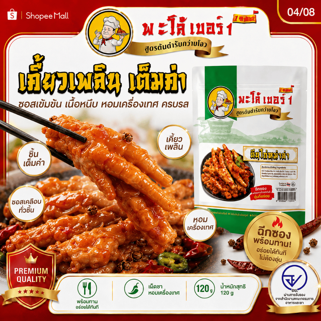 รูปสินค้า ตีนไก่หม่าล่าพะโล้ เผ็ดแซ่บ พร้อมทาน
