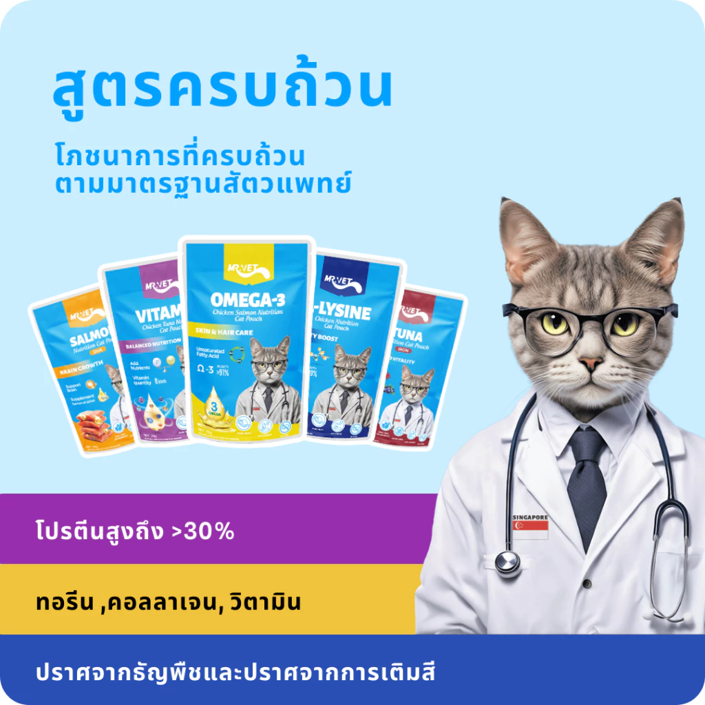 [ยกโหล 12 ซอง-ยกลัง 48 ซอง] MR.VET อาหารแมวเปียก ขนาด 70g สูตรบำรุงสุขภาพ โปรตีนสูง ไม่ปรุงรส เหมาะกับแมวทุกวัย - ภาพที่ 3