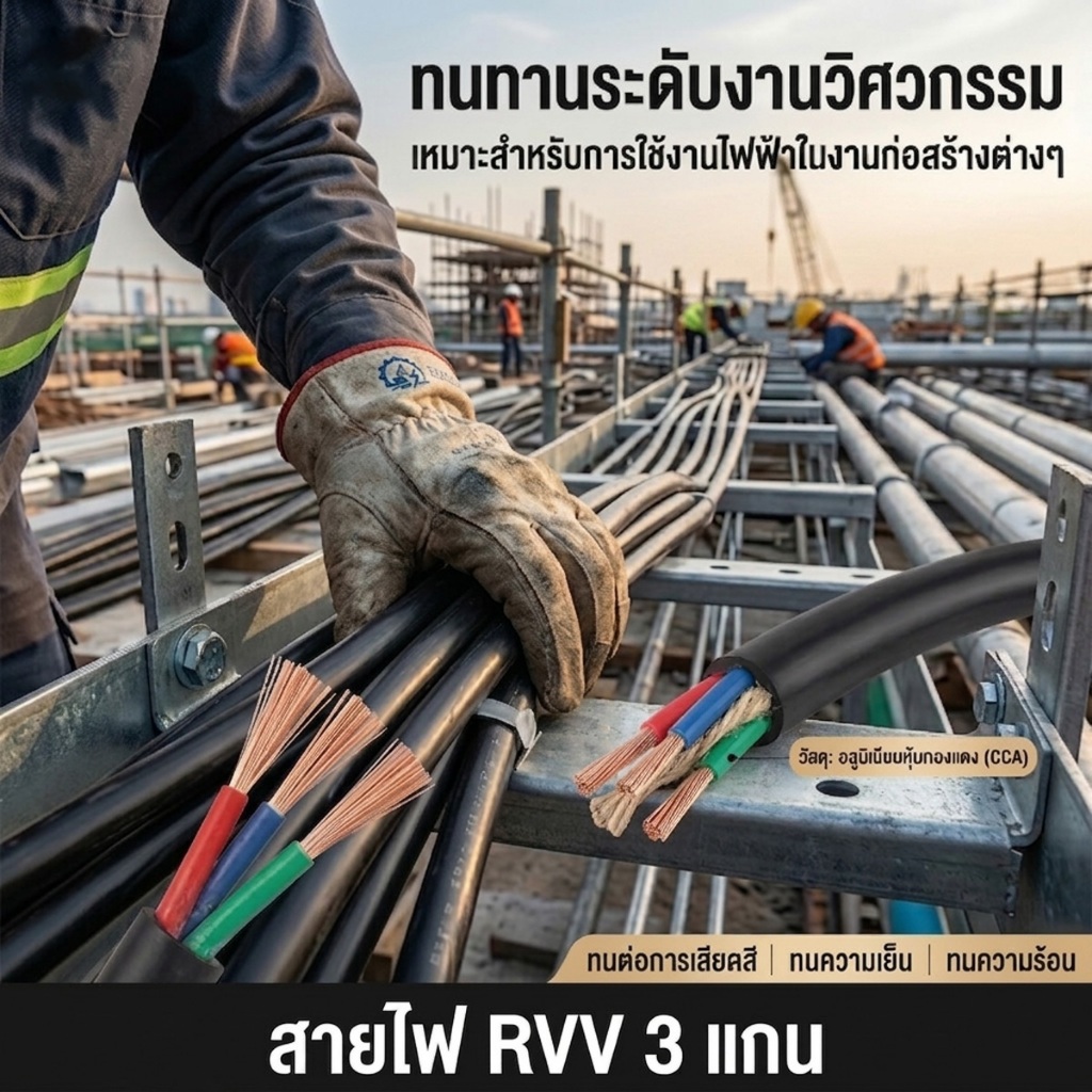 รูปสินค้า สายไฟฟ้าอ่อน RVV ทนความเย็น 3 แกน ขนาด 1.5-6 มม.