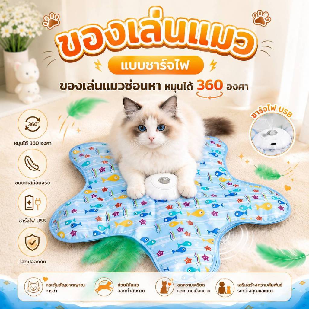 Boqi Factory 🐱 ของเล่นแมวแบบชาร์จไฟ ซ่อนหาอัตโนมัติ หมุนได้ 360° Excitedtoy - ภาพที่ 6