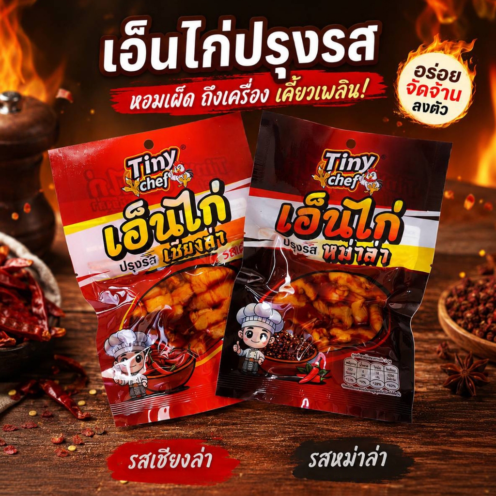 รูปสินค้า เอ็นไก่รสชาติเชียงล่า เผ็ดหอม ทานง่าย 100g