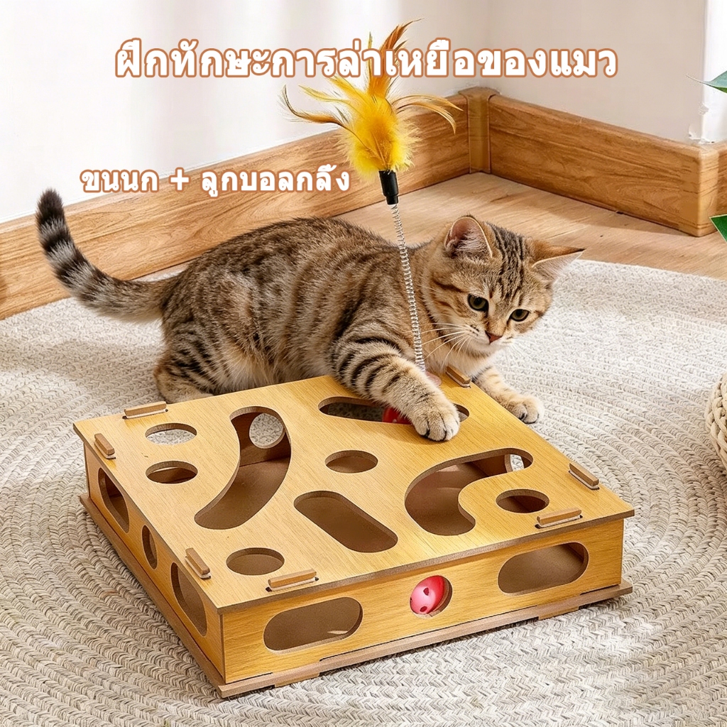 ของเล่นแมว วัสดุแผ่นไม้หนา ของเล่นปริศนาแมว สัตว์เลี้ยงปริศนาเขาวงกต ของเล่นแมว กล่องปริศนาแมว ไม้ตกแมว ของเล่นเเมว - ภาพที่ 4