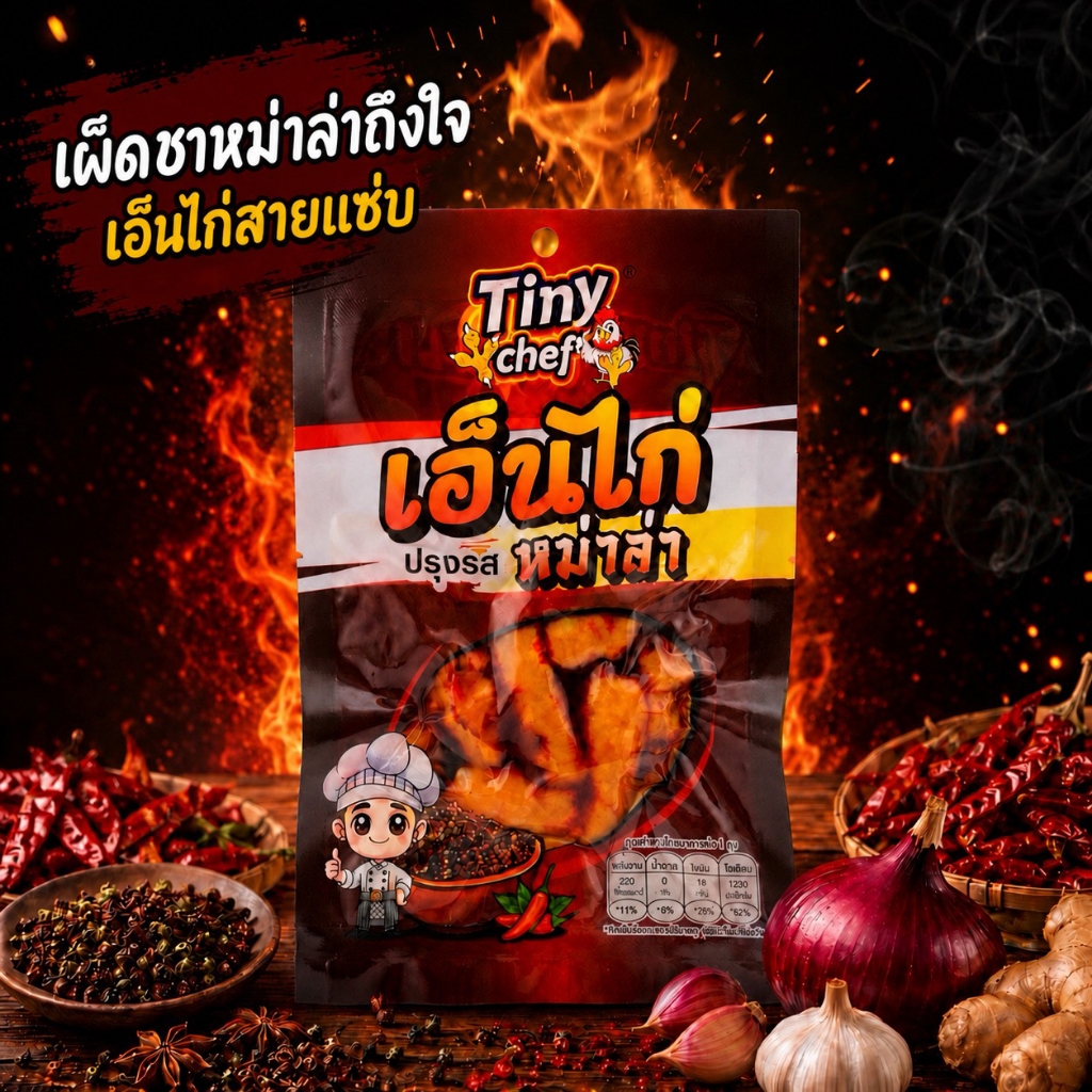 เอ็นไก่หม่าล่าเผ็ดระเบิด เคี้ยวหนึบไร้กระดูก