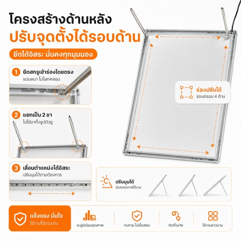 รูปสินค้า กรอบไฟ LED ปรับมุมได้ สำหรับเมนูอาหาร ร้านอาหาร คาเฟ่