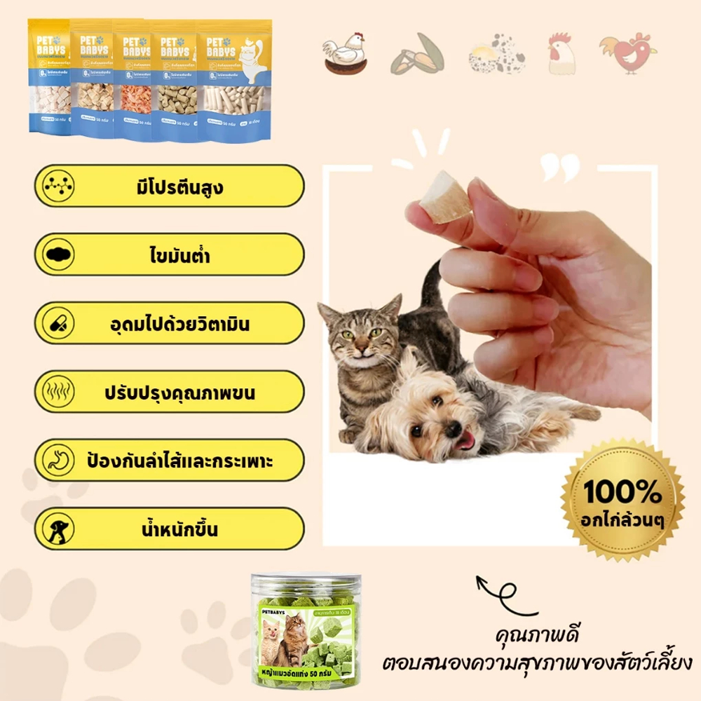 PETLUSCI ฟรีซดรายแมว 50G รสชาติต่างๆ อกไก่ ไข่แดง หญ้าแมว หอม ทานง่าย อุดมไปด้วยโปรตีน ขนมแมว ขนมหมา - ภาพที่ 4