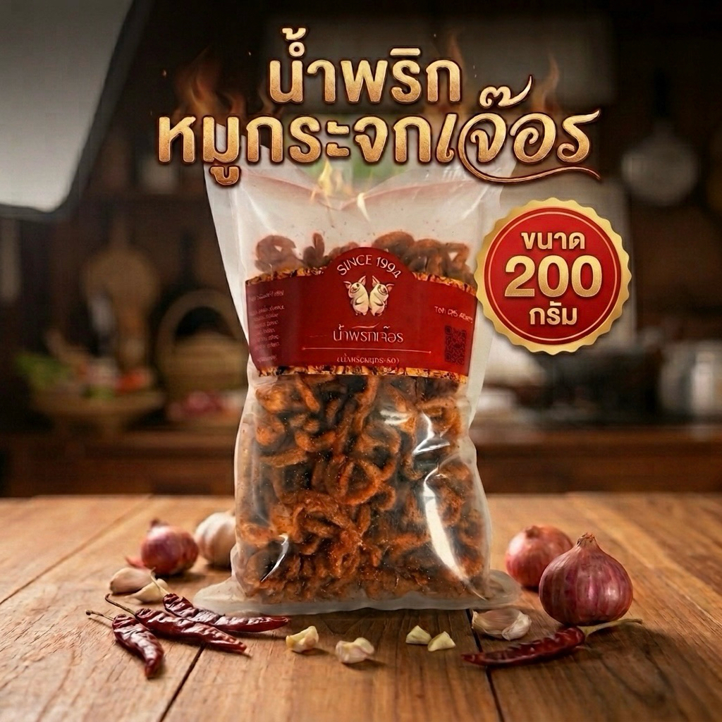 รูปสินค้า น้ำพริกหมูกรอบเจ๊อร สูตรต้นตำรับแพร่ หมูกรอบแน่น โฮมเมด ทอดใหม่ทุกวัน (500 กรัม)