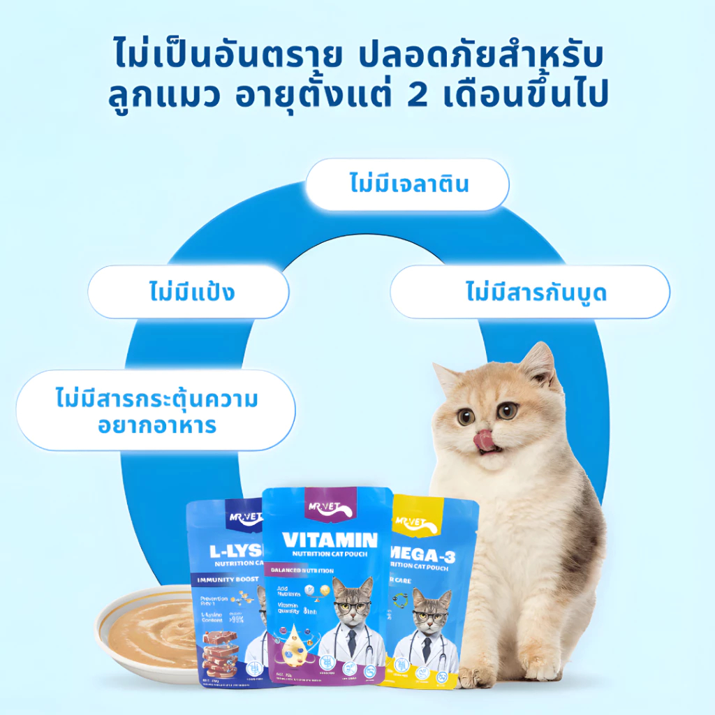 [ยกโหล 12 ซอง-ยกลัง 48 ซอง] MR.VET อาหารแมวเปียก ขนาด 70g สูตรบำรุงสุขภาพ โปรตีนสูง ไม่ปรุงรส เหมาะกับแมวทุกวัย - ภาพที่ 6