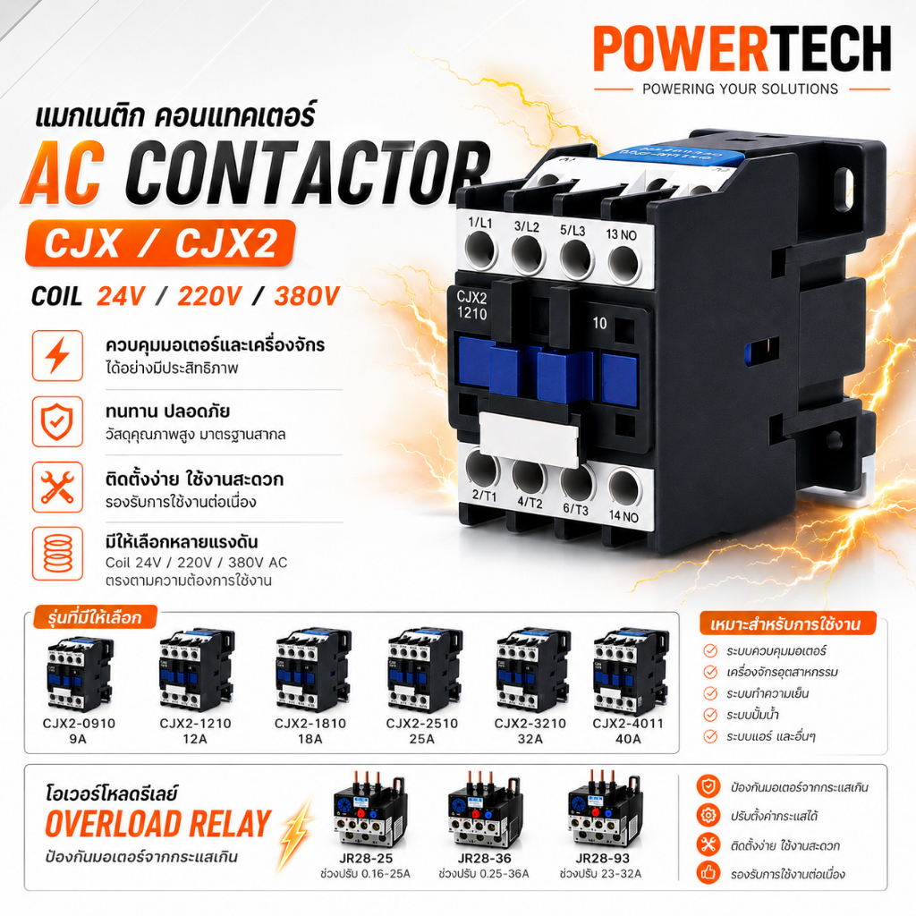 คอนแทคเตอร์แมกเนติกโอเวอร์โหลด ขนาด 9-25A สำหรับระบบไฟฟ้า 220V/380V