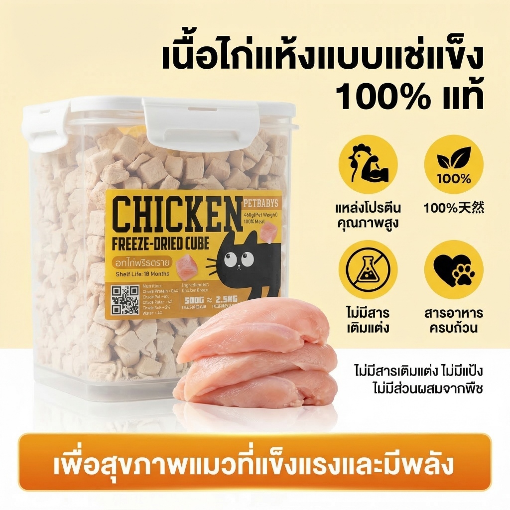 PETLUSCI ขนมแมวเลีย อกไก่ฟรีสดราย 100% ฮิวแมนเกรด ขนมแมวฟรีสดราย รสชาติต่างๆ สำหรับแมวและสุนัข - ภาพที่ 5