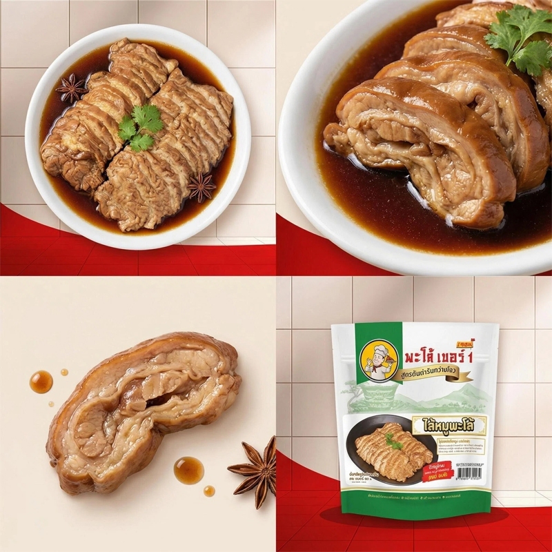 รูปสินค้า ไส้หมูพะโล้พร้อมทาน สูตรกว่างโจว รสเข้มข้น 200g
