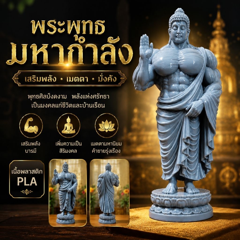 รูปสินค้า พระพุทธมหากำลัง 3D ประดับโต๊ะ มงคลตั้งห้องพระ