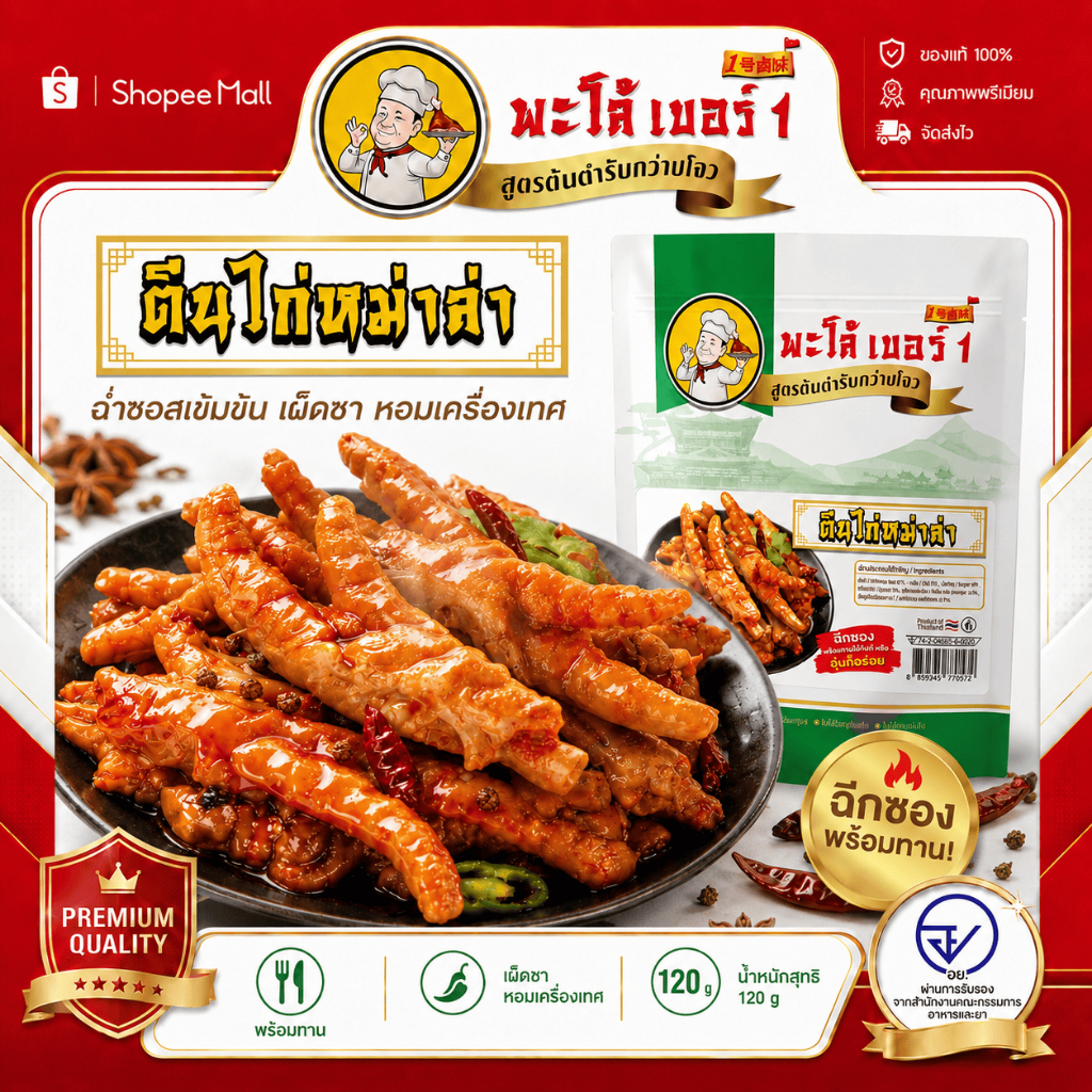 ตีนไก่หม่าล่าพะโล้ เผ็ดแซ่บ พร้อมทาน