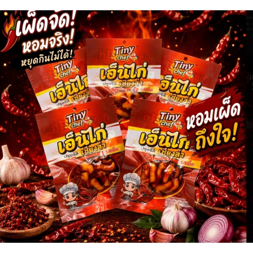 รูปสินค้า เอ็นไก่รสชาติเชียงล่า เผ็ดหอม ทานง่าย 100g