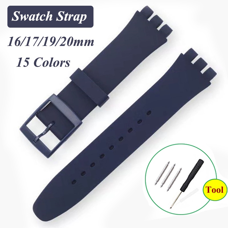 Assistir Cinta De Borracha Para Swatch Colorida Pulseira De Silicone Acessórios 16mm 17mm 19mm 20mm Substituição Alça em Oferta na Shopee
