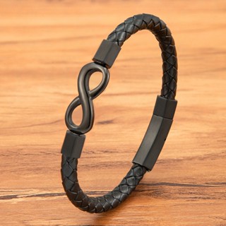 Pulseira De Couro Forma Infinita Padrão Popular Masculina Para Homens Aço Inoxidável Joias Acessórios Presente