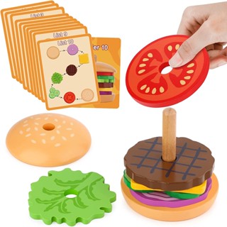 Brinquedos De Madeira Para Bebês Hambúrguer Sanduíche Empilhamento De Colocação Crianças Pré-Escolares