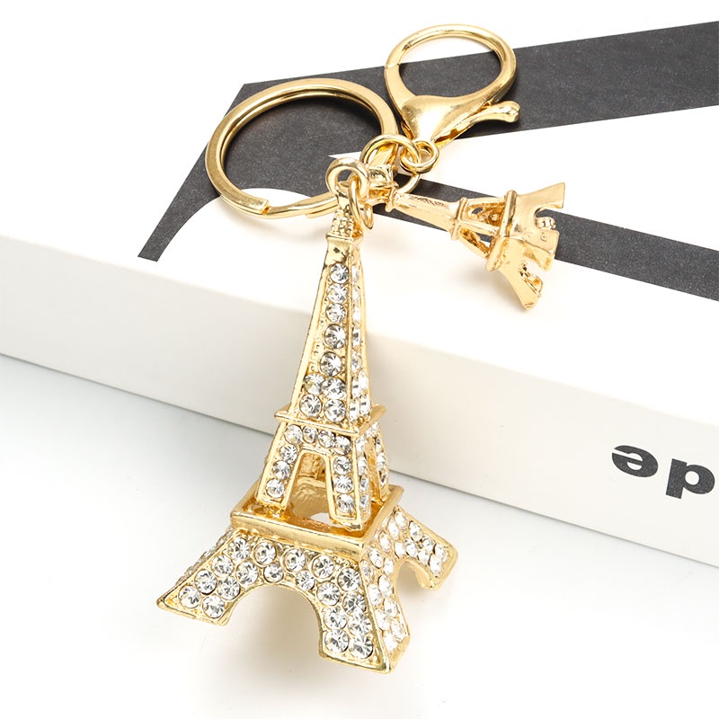 Torre Eiffel Styling Crystal Rhinestones Porta-Chaves Decoração De Mesa Pingente Interior Do Carro