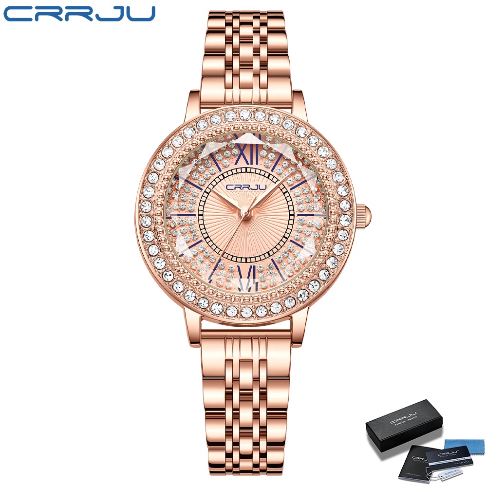 CRRJU Relógio Original Feminino Discagem De Luxo Moda Simples Com Diamante Business Elegante Quartzo Aço Inoxidável À Prova D'água 5001
