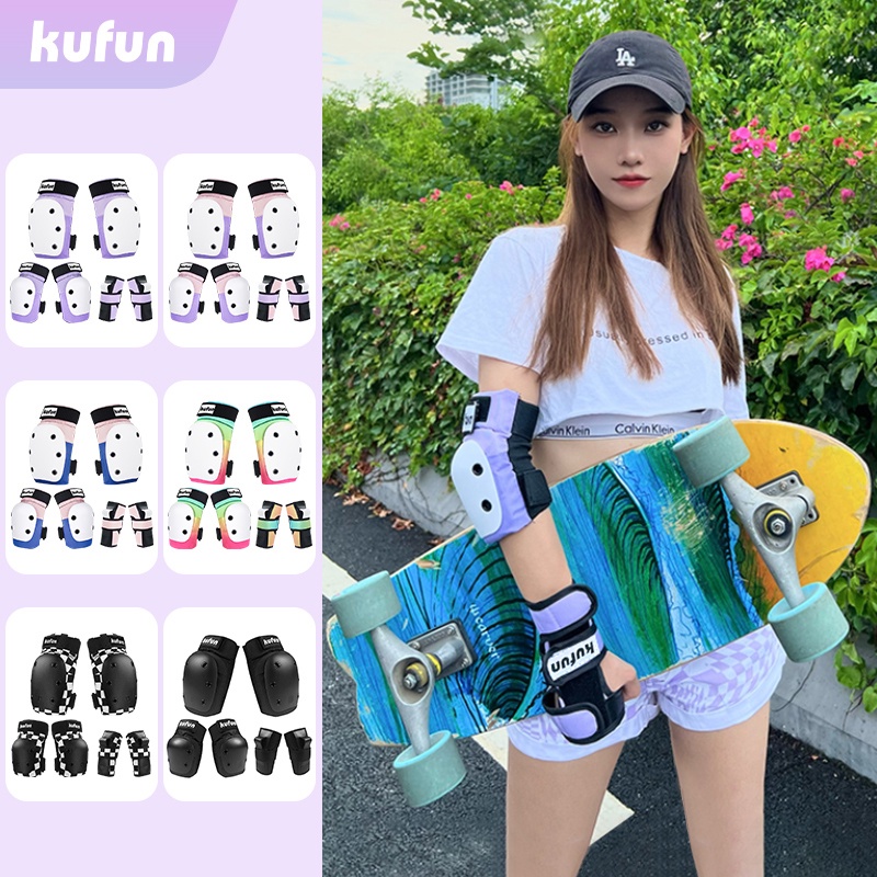 KUFUN 6 Pcs Conjunto De Equipamento De Proteção Kid Roller Patins Para Crianças Adultas De Skate Do Pulso Cotovelo De Joelheira Esportiva Meninas Bicicletas Ao Ar