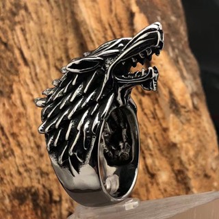 Anel De Prata Jóias Retro Dominativo Cabeça De Lobo Canção De Gelo E Acessórios De Fogo Tailandesa Abertura Ajustável
