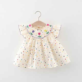 Summer New Small Fly Sleeve Baby Girl Doll Vestidos Florais Coloridos Para Meninas (0-3 Anos)