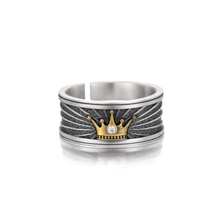 Anel De Prata Jóias Tailandesa Retro Coroa Design Masculina Trendy Open Ring Ajustável