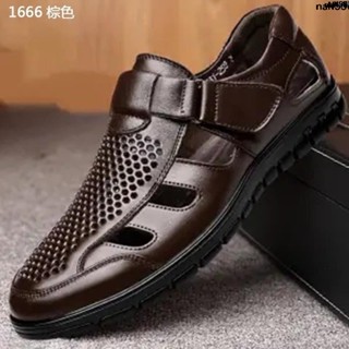 Pés de Trabalho de Verão; Homens (Calçados de Couro Buraco + Buraco de Couro Cobertura Casual de Trabalho Oco Malha de Trabalho Frio Sandals Hole ̅