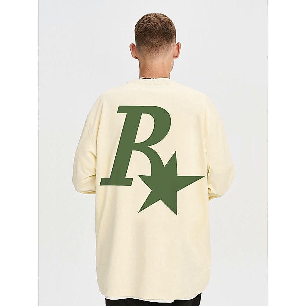 STA SR XRMD R estrela impressa camiseta de manga comprida americano Casual puro algodão masculino nacional na moda ins o