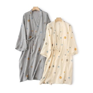 Quatro estações camisola feminina primavera outono puro algodão gaze quimono estilo fino masculino verão camisola casal 