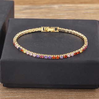 Pulseira Corrente De Tênis Para Mulheres Mosaico De Luxo Zircônia Cúbica 6 Cores Arco-Íris Fashion Party Jewelry Gift