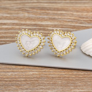 Novo Design Coreano Elegante Brincos De Cavilha De Concha Bonitos Amor Coração Romântico Festa De Casamento Presentes De Jóias Em Zircônio Requintado