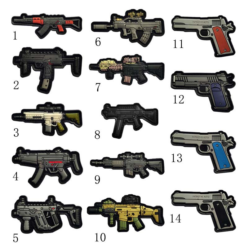Remendos De Moral De Borracha De PVC 3D Mini Pistola De Arma , Adesivos De Emblema Do Exército De Rifle , Remendo De Gan