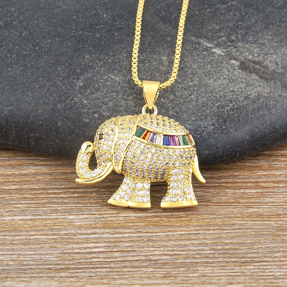 Zircônia Cúbica De Luxo Leve Pingente De Elefante Da Sorte Colar De Corrente Com Banho De Ouro Jóias Vintage Gift em Oferta na Shopee