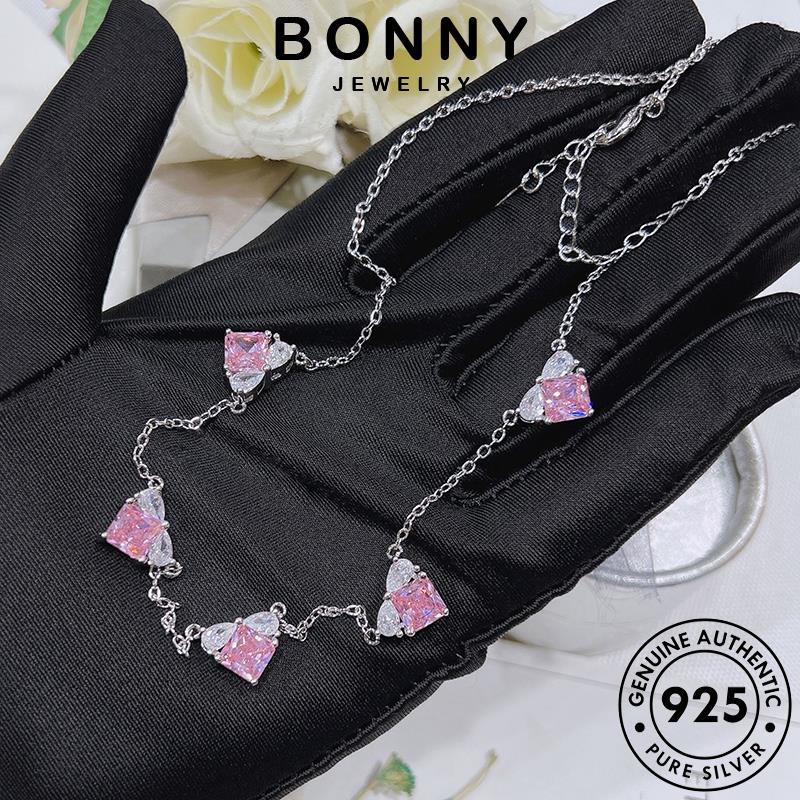 BONNY JEWELRY legítima pura pingente gargantilha diamante corrente feminino joias berloque rosa original escapulário cristal de feminina de cordão princesa 925 colar prata pratas S513