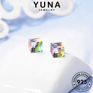 YUNA JEWELRY Brincos 925 Cubo De Açúcar Aquamarine E109 Original Feminino Stud Silver
