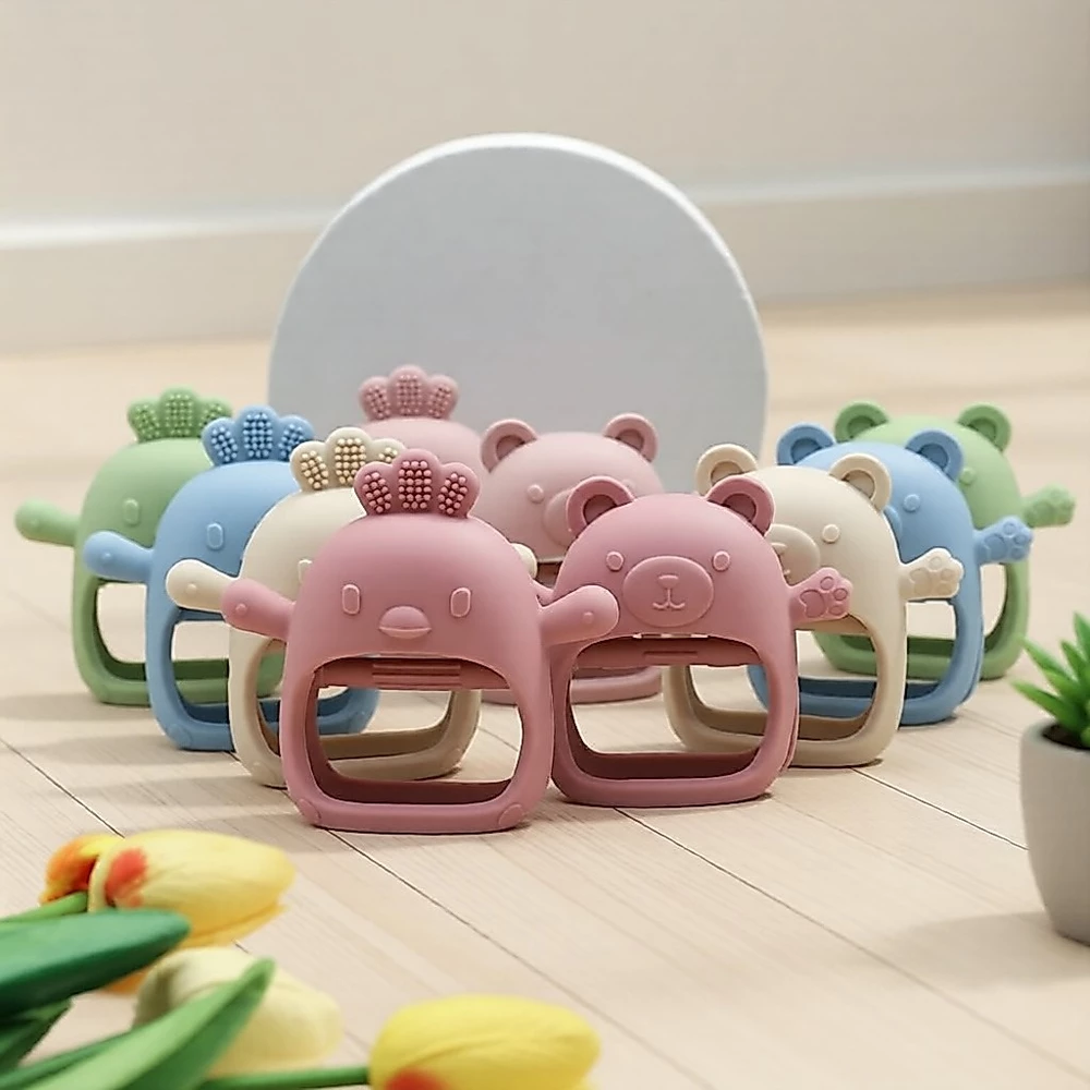 Mordedor de luva de silicone macio para bebês de 0 a 12 meses