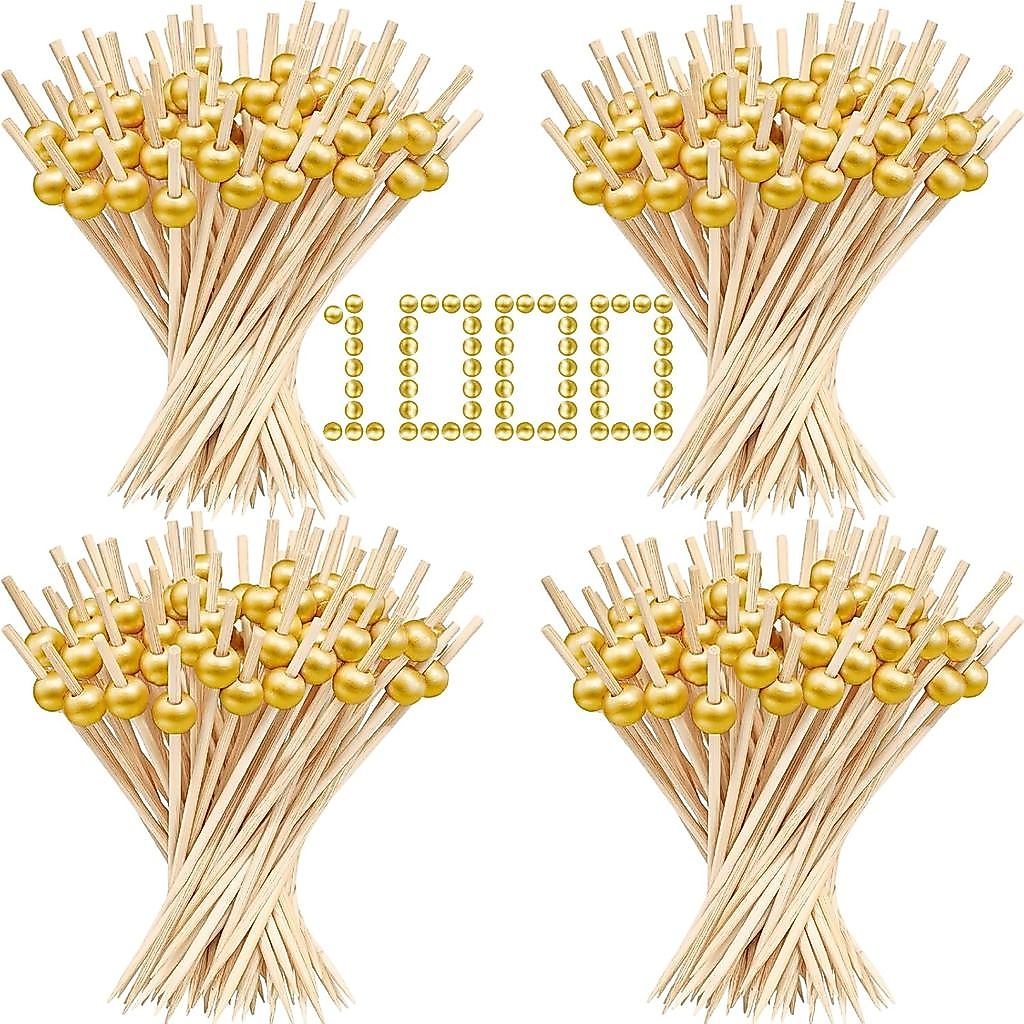1000 Palitos de Cocktail, Palitos Elegantes para Aperitivos, Bebidas, Comida e Frutas, Palitos de Bambu de 4,7 Polegadas