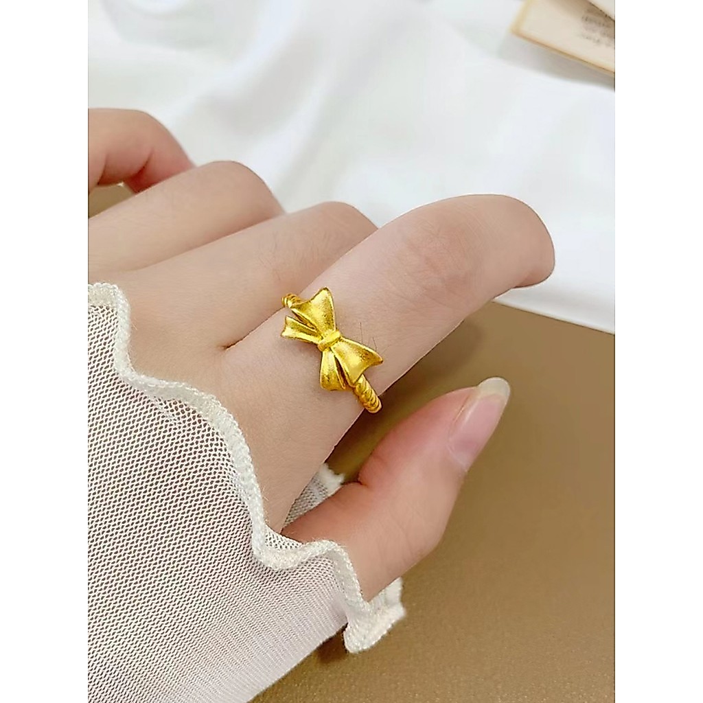 Vietnã areia ouro arco anel feminino simulação ouro 999 correndo princesa nicho Design borboleta dedo indicador jóias