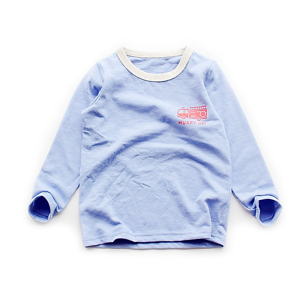 Comércio exterior roupas infantis estilo japonês meninos caminhão de bombeiros camiseta de manga comprida crianças Slub 