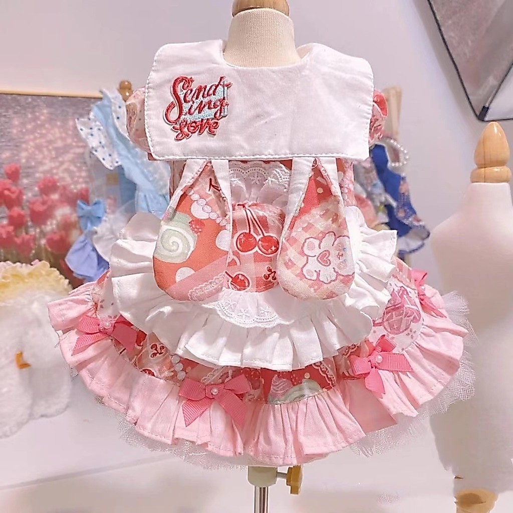 Rosa princesa Baili doce Puff manga vestido gato roupas para cães verão maltês engrossado primavera outono estilo