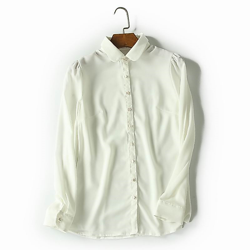 Q3 feminino primavera verão novo estilo Chiffon camisa na moda camisa branca estilo fino camisa de fundo All-Match topo 