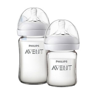 Philips AVENT Conjunto De Mamadeiras De Vidro Para Alimentação De Recém-Nascidos , 2 E Escova De 0 A 6 Meses